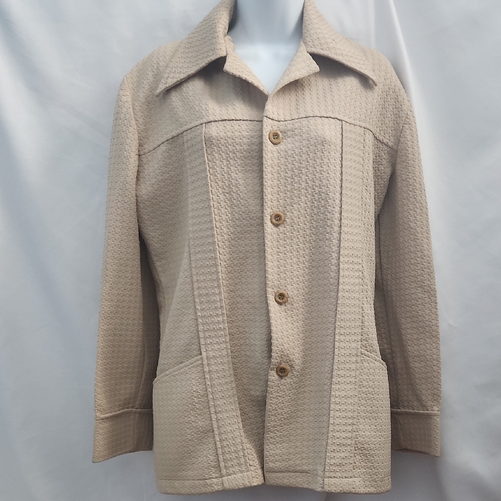 Beige Textured Button-Up Jacket